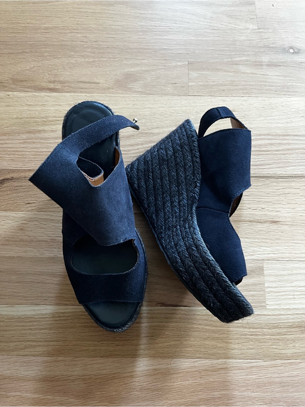 Zara Navy Suede Wedge Espadrille Sandals made in Spain, size 38